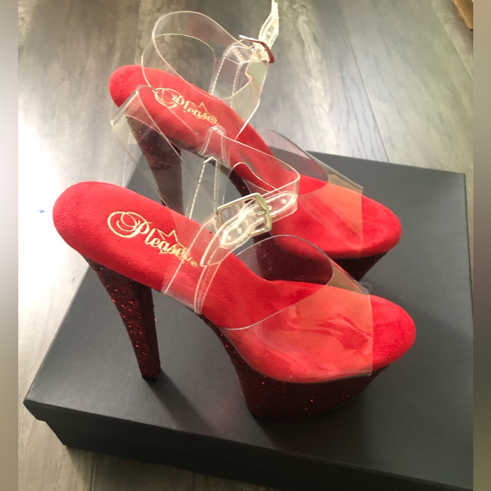 BRAND NEW Pleaser RED Glitter Platform Heels Size Women’s 10